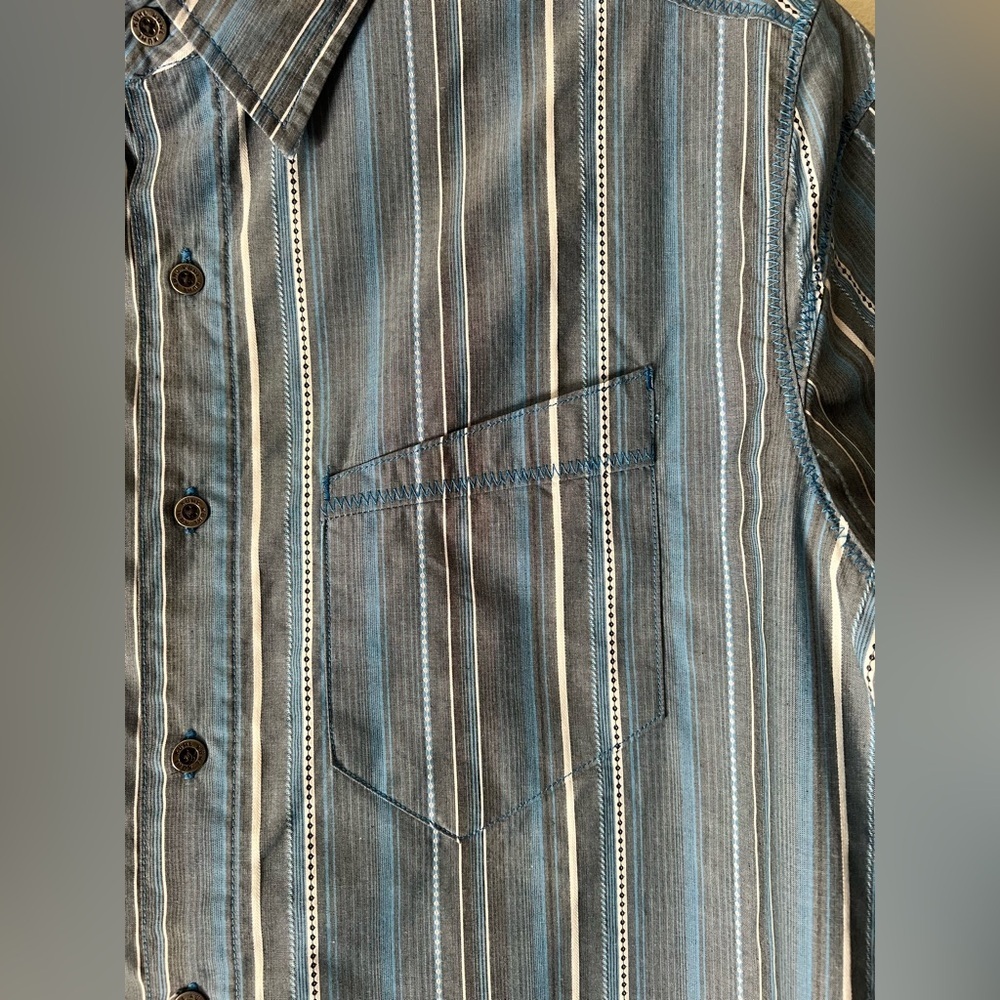 Kuhl Suncel Blue Striped Button Down Cotton Blend Shirt Mens Medium Short Sleeve - Picture 9 of 15